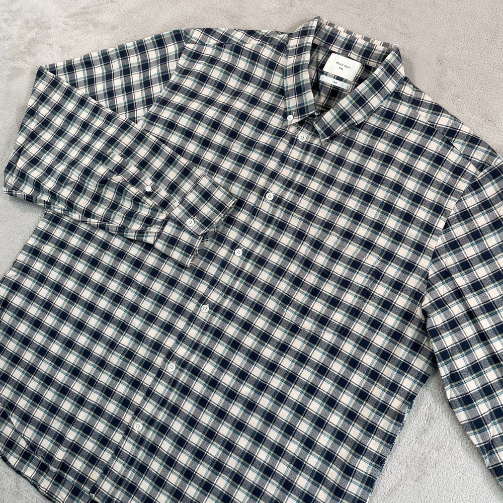 Billy Reid Tuscumbia Shirt‎ Men 2XL Blue Beige Plaid Slim Fit Designer NWOT $195